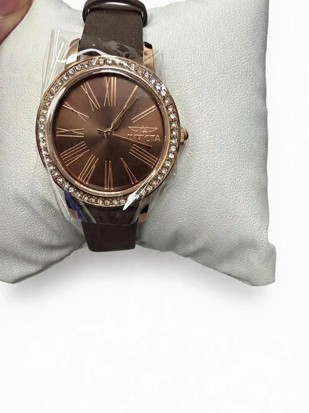 Invicta Celestial Rose Gold and Brown Crystal Bezel Leather Strap Watch 31mm